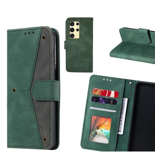 Samsung Galaxy S24 Ultra Case Wallet Denim Leather Case Cover - Green