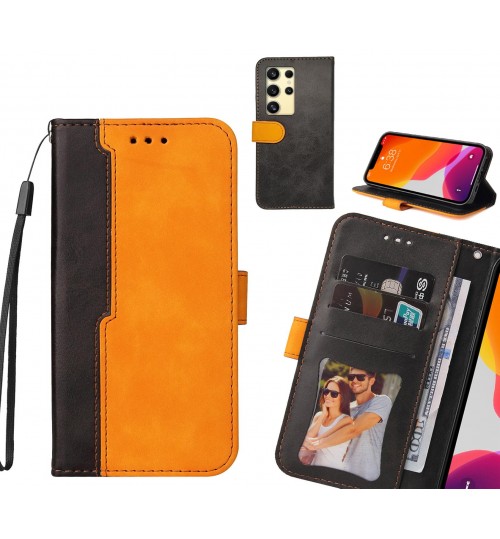 Samsung Galaxy S24 Ultra Case Wallet Denim Leather Case Cover - Orange