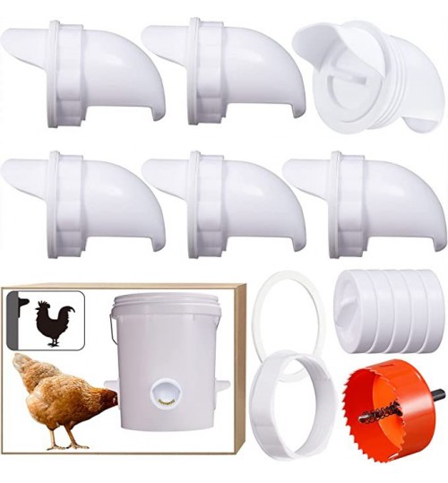 Chicken Feeder Automatic Poultry Feeder with Rat Stopper Caps 6 Ports
