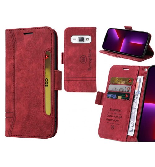 Galaxy J1 2016 Case Alcantara 4 Cards Wallet Case - Red