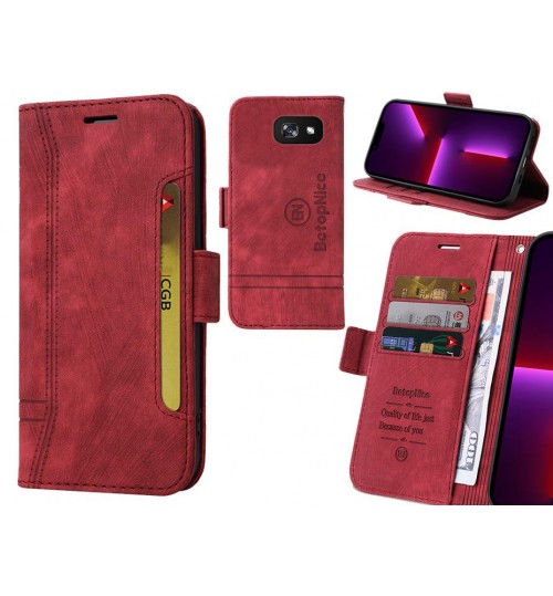 Galaxy A7 2017 Case Alcantara 4 Cards Wallet Case - Red
