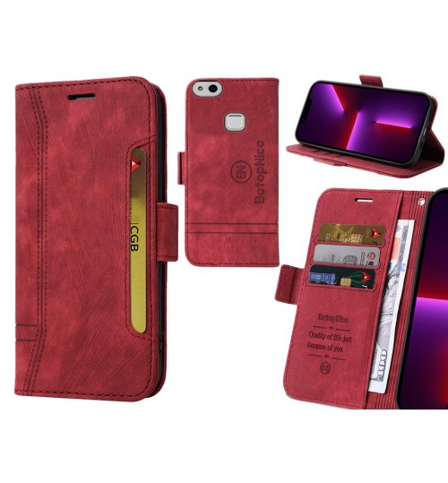 Huawei P10 Lite Case Alcantara 4 Cards Wallet Case - Red