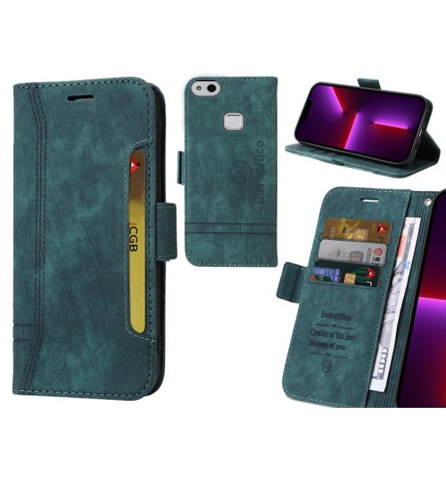 Huawei P10 Lite Case Alcantara 4 Cards Wallet Case - Green