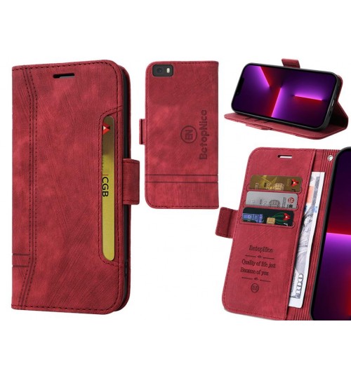 Huawei P8 Lite Case Alcantara 4 Cards Wallet Case - Red