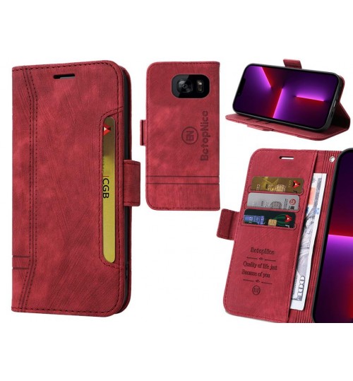 Galaxy S7 Edge Case Alcantara 4 Cards Wallet Case - Red