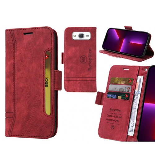 Galaxy J5 Case Alcantara 4 Cards Wallet Case - Red