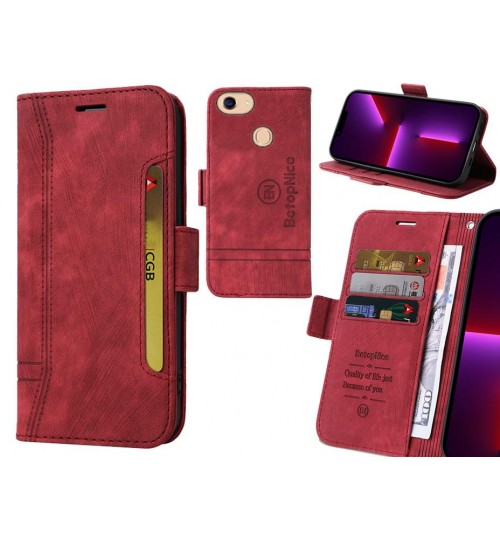 Oppo A75 Case Alcantara 4 Cards Wallet Case - Red