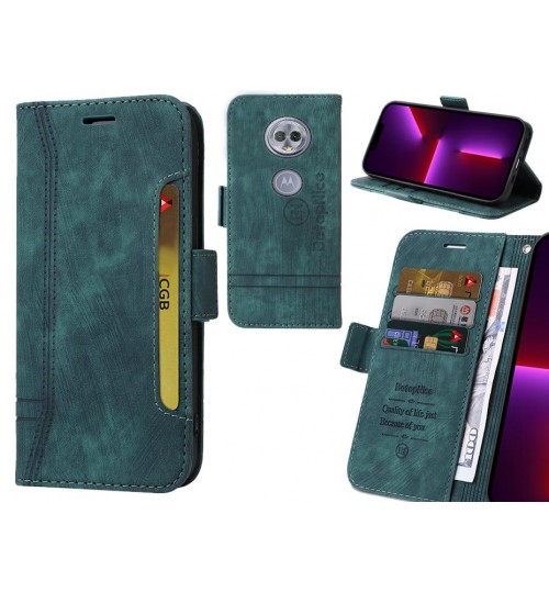 Moto G6 Play Case Alcantara 4 Cards Wallet Case - Green