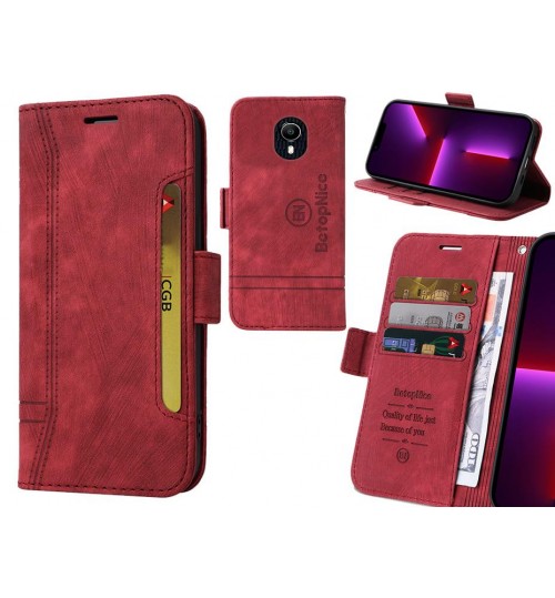 Vodafone N9 Lite Case Alcantara 4 Cards Wallet Case - Red