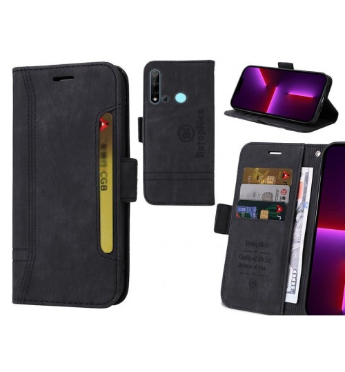 Huawei Nova 5i Case Alcantara 4 Cards Wallet Case - Black