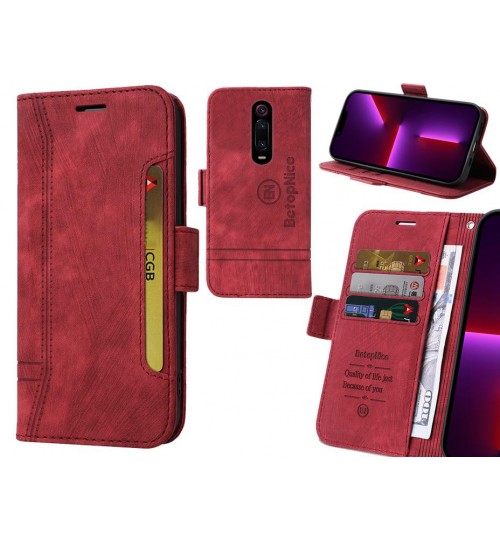 Xiaomi Redmi K20 Case Alcantara 4 Cards Wallet Case - Red