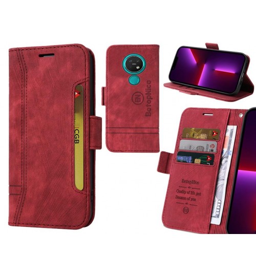 Nokia 7.2 Case Alcantara 4 Cards Wallet Case - Red