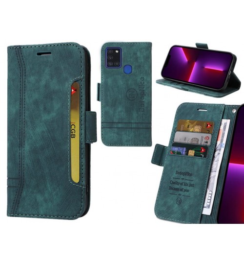 Samsung Galaxy A21s Case Alcantara 4 Cards Wallet Case - Green