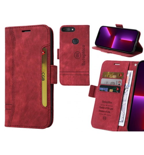Alcatel 1s Case Alcantara 4 Cards Wallet Case - Red