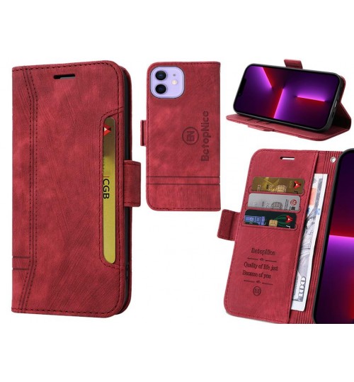 Iphone 12 Case Alcantara 4 Cards Wallet Case - Red