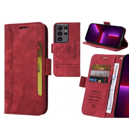 Galaxy S21 Ultra Case Alcantara 4 Cards Wallet Case - Red