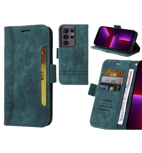 Galaxy S21 Ultra Case Alcantara 4 Cards Wallet Case - Green