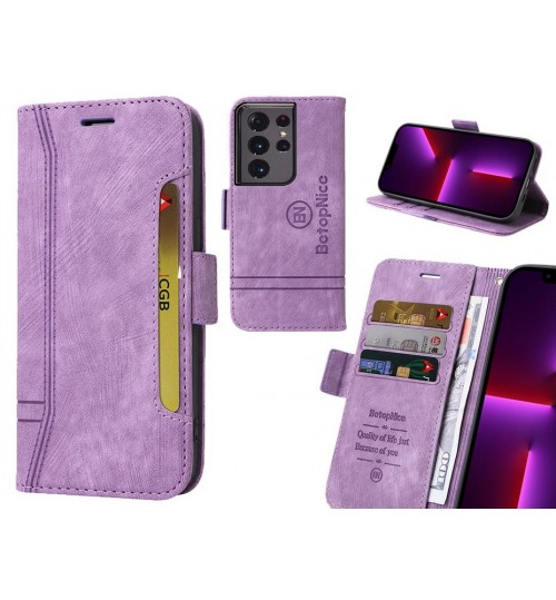Galaxy S21 Ultra Case Alcantara 4 Cards Wallet Case - Purple