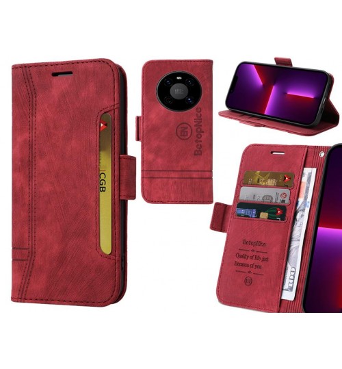 Huawei Mate 40 Case Alcantara 4 Cards Wallet Case - Red