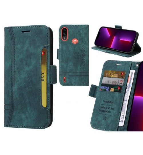 Moto E7 Power Case Alcantara 4 Cards Wallet Case - Green