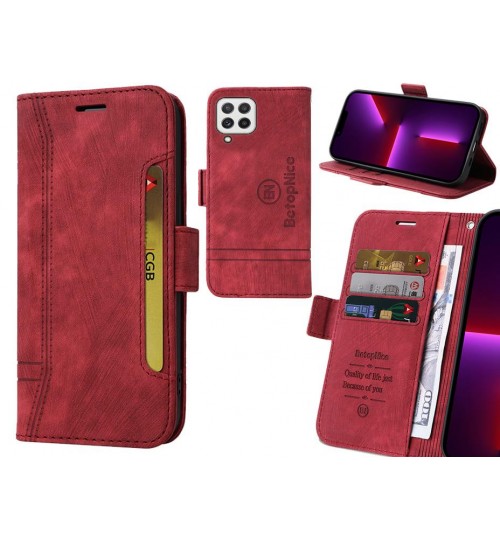 Samsung Galaxy A22 4g Case Alcantara 4 Cards Wallet Case - Red