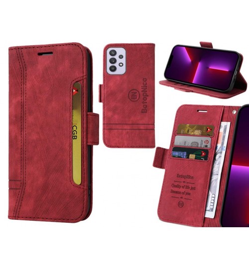 Samsung Galaxy A32 5g Case Alcantara 4 Cards Wallet Case - Red