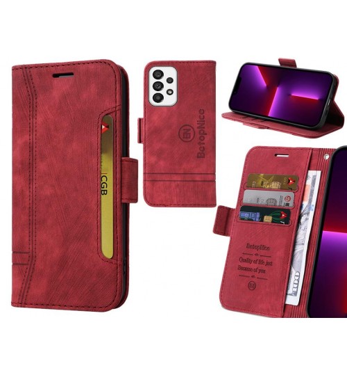 Samsung Galaxy A73 5g Case Alcantara 4 Cards Wallet Case - Red