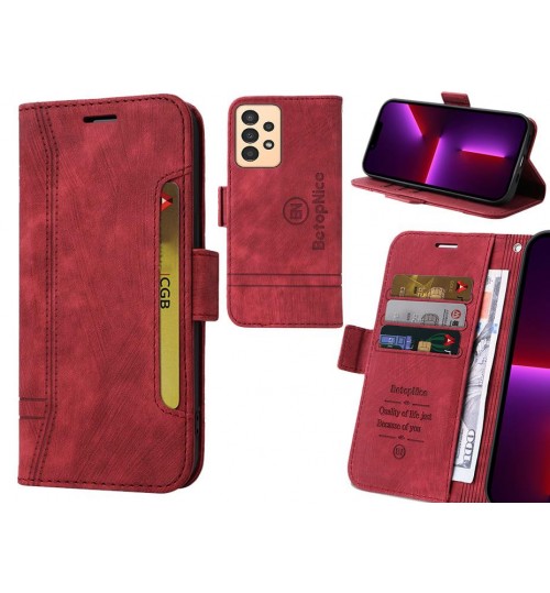 Samsung Galaxy A13 Case Alcantara 4 Cards Wallet Case - Red