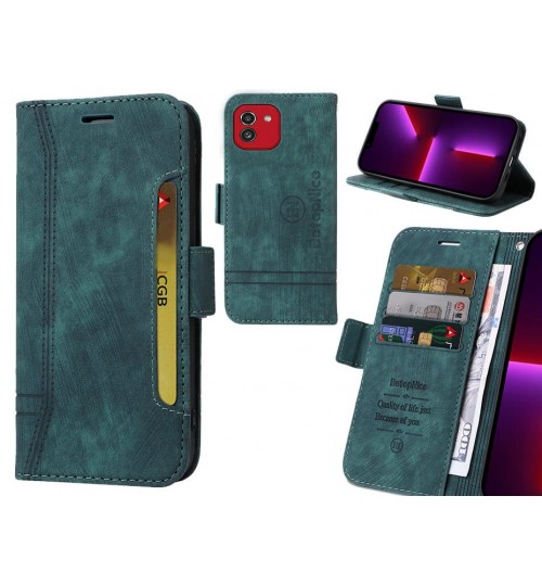 Samsung Galaxy A03 Case Alcantara 4 Cards Wallet Case - Green