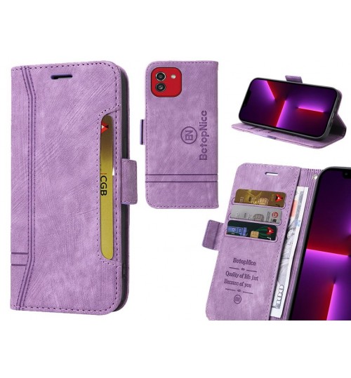 Samsung Galaxy A03 Case Alcantara 4 Cards Wallet Case - Purple