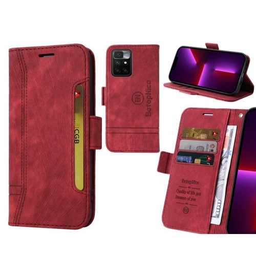 Xiaomi Redmi 10 Case Alcantara 4 Cards Wallet Case - Red