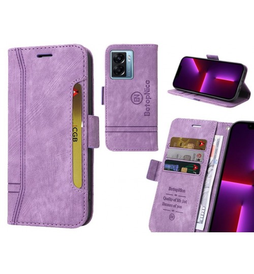 Oppo A77 2022 Case Alcantara 4 Cards Wallet Case - Purple