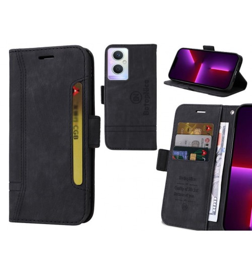 Oppo A96 Case Alcantara 4 Cards Wallet Case - Black