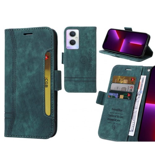 Oppo A96 Case Alcantara 4 Cards Wallet Case - Green