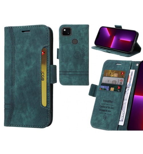 Google Pixel 4a 4g Case Alcantara 4 Cards Wallet Case - Green