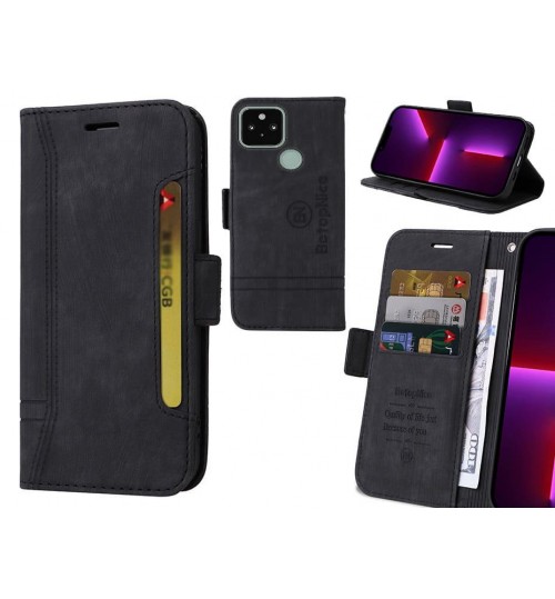 Google Pixel 5 Case Alcantara 4 Cards Wallet Case - Black