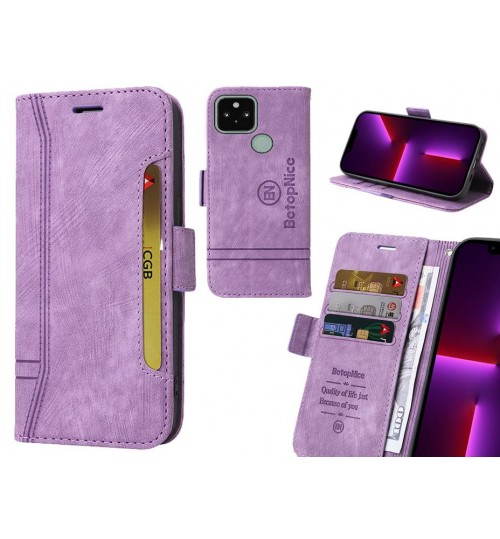 Google Pixel 5 Case Alcantara 4 Cards Wallet Case - Purple
