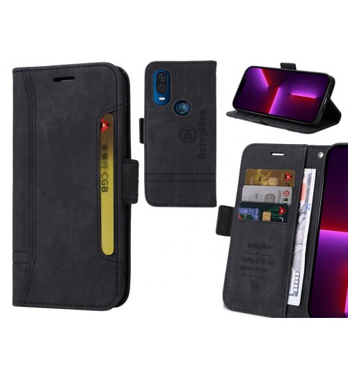 Motorola One Vision Case Alcantara 4 Cards Wallet Case - Black