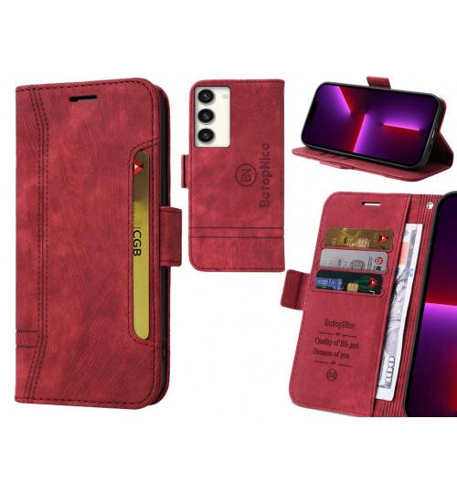Samsung Galaxy S23 Plus Case Alcantara 4 Cards Wallet Case - Red