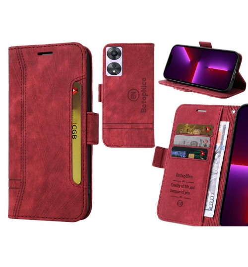 Oppo A78 5g Case Alcantara 4 Cards Wallet Case - Red