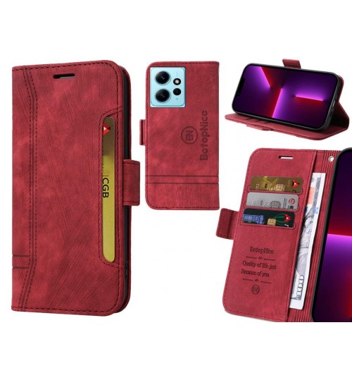 Xiaomi Redmi Note 12 4g Case Alcantara 4 Cards Wallet Case - Red