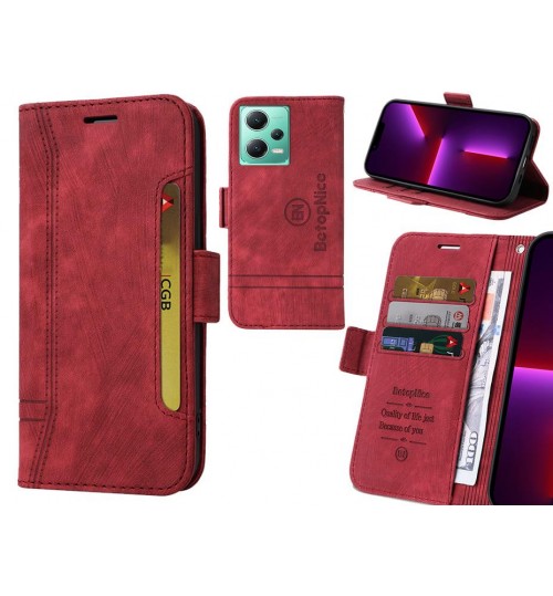 Xiaomi Redmi Note 12 5g Case Alcantara 4 Cards Wallet Case - Red