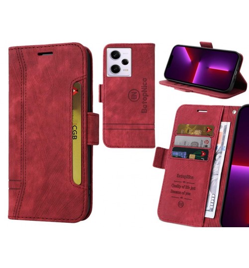 Xiaomi Redmi Note 12 Pro 5g Case Alcantara 4 Cards Wallet Case - Red