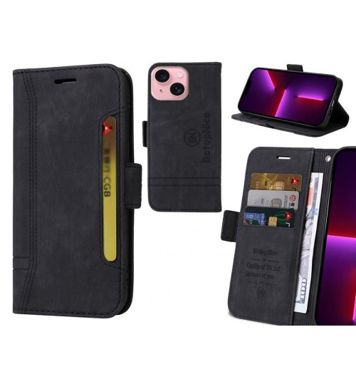 Iphone 15 Case Alcantara 4 Cards Wallet Case - Black
