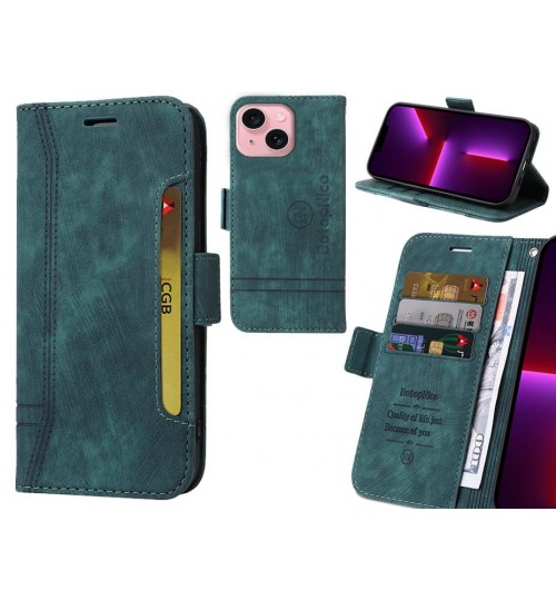 Iphone 15 Case Alcantara 4 Cards Wallet Case - Green