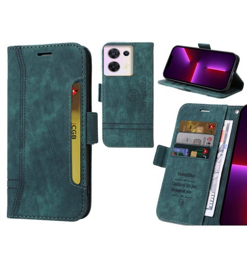 Oppo Reno 8 Case Alcantara 4 Cards Wallet Case - Green