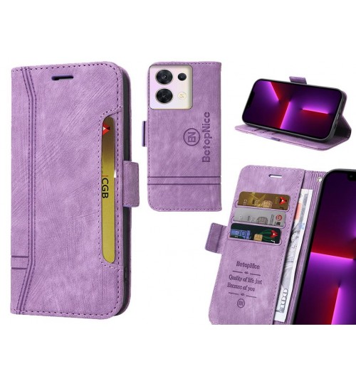 Oppo Reno 8 Case Alcantara 4 Cards Wallet Case - Purple