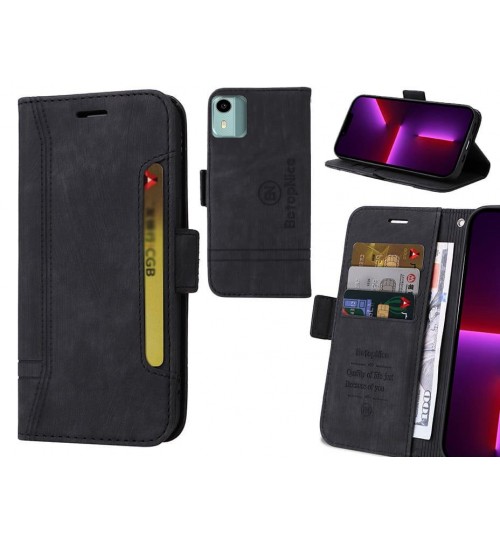 Nokia C12 Case Alcantara 4 Cards Wallet Case - Black