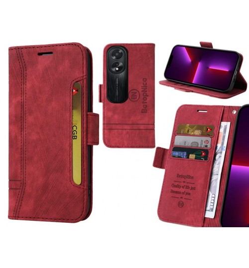 Oppo A38 Case Alcantara 4 Cards Wallet Case - Red