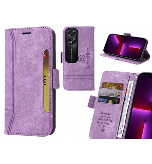 Oppo A38 Case Alcantara 4 Cards Wallet Case - Purple